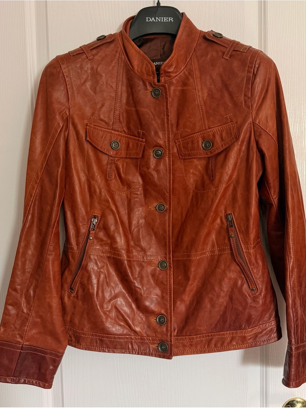 Danier Rust Leather Button-Up Military-Style Jacket